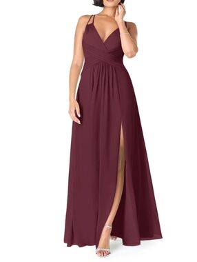 Azazie Farren A-Line Pleated Chiffon Bridesmaid Wedding Dress In Cabernet, Sz A0